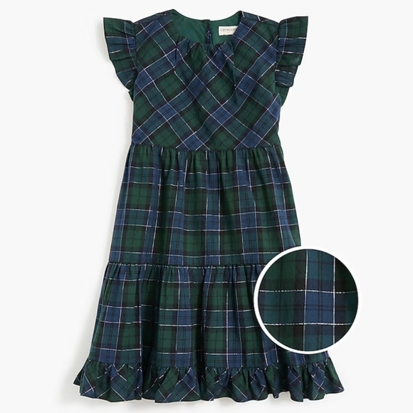 J. CREW Crewcuts Shimmer Plaid Tiered Ruffle Dress size 6 girls